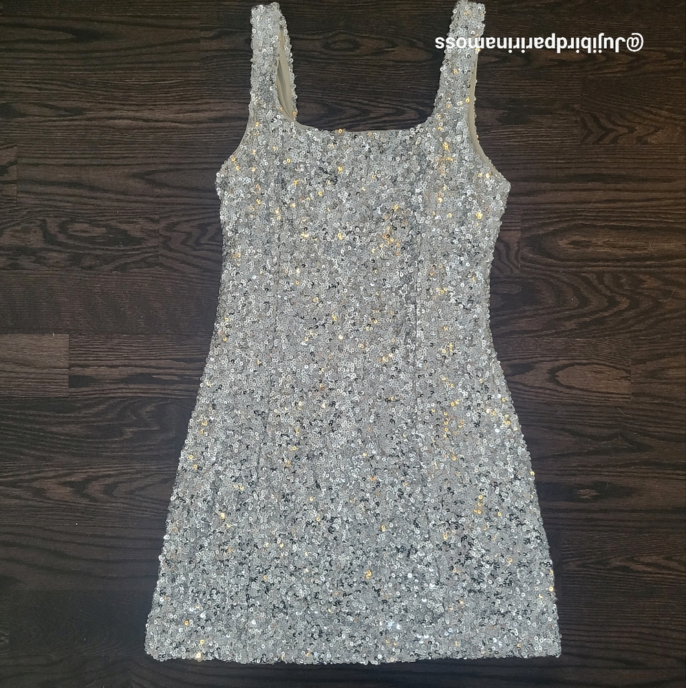 Glamorous Silver Sequin Mini Cocktail Dress